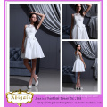 New Elegant Taffeta Lace White Appliques Scoop Sleeveless Zipper Back Sexy Short Wedding Dresses Yj0030